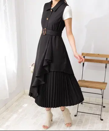 플리츠 사용 비대칭 롱 원피스