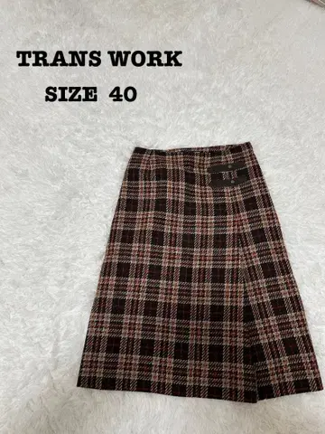 TRANS WORK 체크 무늬 울 스커트 40 무릎 기장[153]