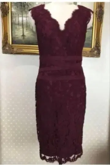 TADASHI SHIJO 보르도 플라워 총 자수 레이스 원피스