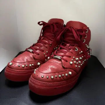 지미추 하이컷 스니커즈 스터드 벨트 가죽 44 레드