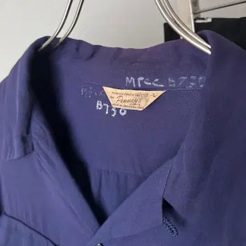 50s 60s Pennys 네이비 레이온 개버딘 셔츠 vintage