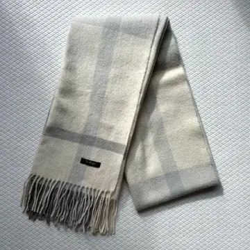 [울 100%] 머플러 체크 그레이 아이보리 대형 모 100%