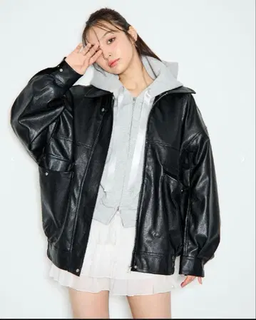 [ 미사용 새상품 ] INGNI 인조 가죽 BIG 블루종 블랙 M 사이즈