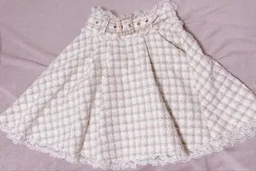 ROJITA 비쥬 버클 트위드 플레어 스커트 화이트