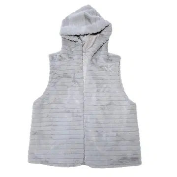 [ 새상품 ] 그레이 퍼 소재 후드 부착 베스트 L