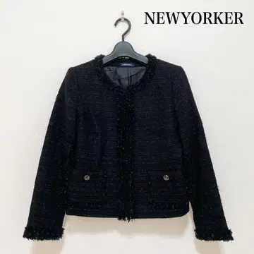 NEWYORKER 트위드 노카라 자켓 블랙 라메 업무 세레모니