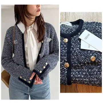 스나이델 Snidel 트위드 니트 가디건 네이비 자켓