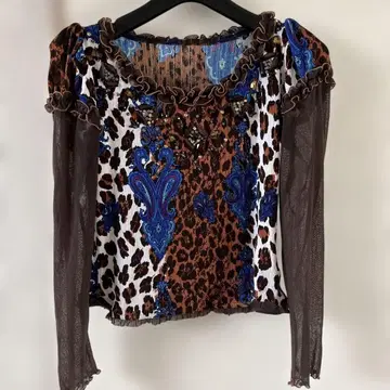 이타리야 레오파드 무늬 페이즐리 무늬 긴팔 상의