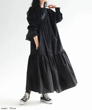 ANTIQUA 티어드 셔츠 원피스 원피스 여성용 롱 블랙