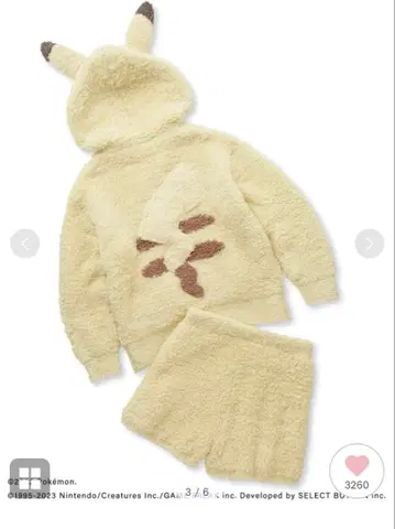[포켓몬 슬립] 젤라또 피카츄 후드티&숏팬츠 세트