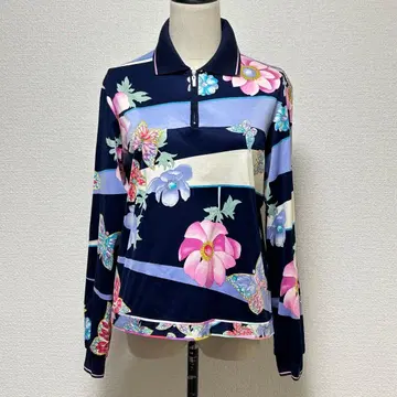 레오나르 스포츠 꽃무늬&나비 프린트 긴팔 피케 셔츠 네이비 42