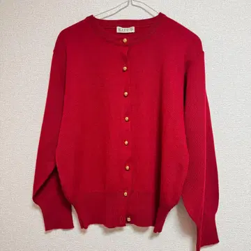 일본제 빨간색 가디건 골드 버튼 레트로 니트