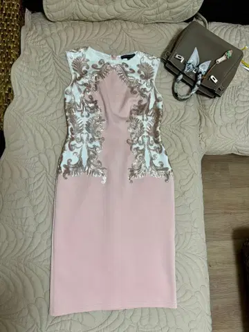 tadashi shoji 자수 핑크 슬리브리스 원피스