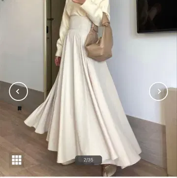 Louere 하이웨스트 볼륨 플레어 스커트 ( 라이트 베이지 )