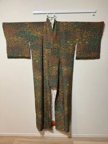 코몬 기모노 그린 계열 이중 기모노