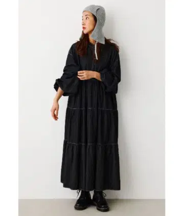 로데오 크라운 2way 데님 티어드 원피스 블랙