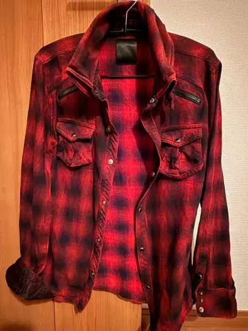 MIDAS 빨검 체크 무늬 긴팔 셔츠