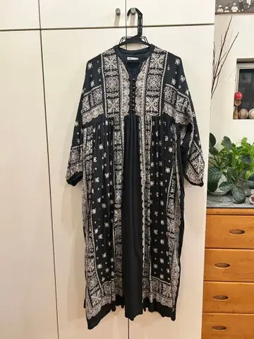 올 패턴 긴팔 튜닉 원피스