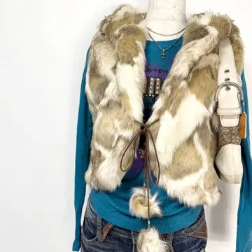 y2k 00s 당시 물건 믹스 퍼 폼폼 후드 부착 베스트