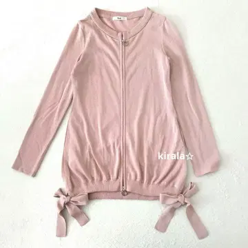 르네 집업 가디건 니트 리본 34