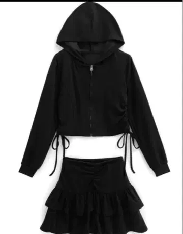 리본 후드티 x 프릴 미니 스커트 셋업[at2394] 그레일