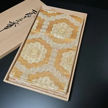 H-729 후쿠로 오비 순수 실크 육통 금실 국화