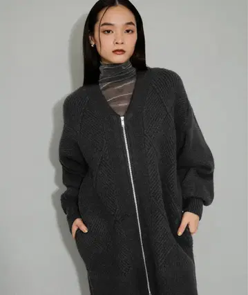 ADAM ET ROPE' 패턴 니트 지퍼 가디건 미니 원피스