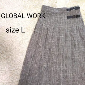 [ 새상품급 ] 글로벌 워크 롱 플리츠 스커트 L 체크 무늬 그레이