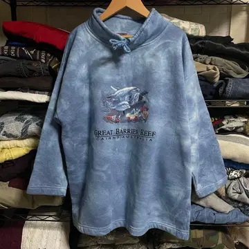90s 호주산 그레이트 배리어 리프 프린트 옷깃 긴 맨투맨 L