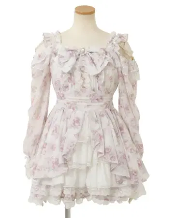 리즈리사 LIZLISA 로즈리본 쉬폰 셋업 화이트