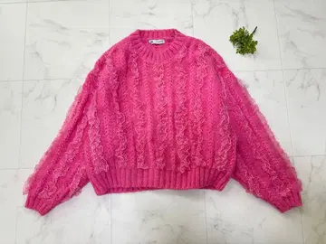 M 자라 ZARA 스웨터 긴팔 프릴 레이스 핑크 화려함