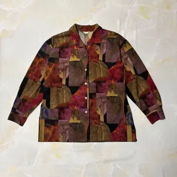 레트로 모던 기하학 패턴 긴팔 블라우스 셔츠 자켓 스타일