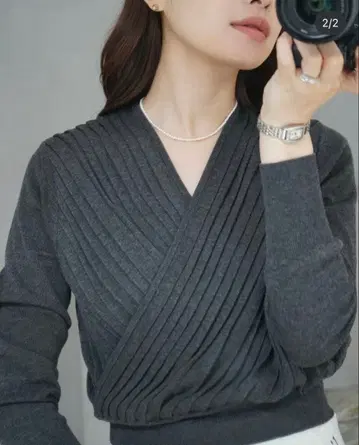 L'AUBE BLANC 플리츠 캐시코어 니트 탑