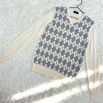 EPOCA UOMO 고품질 v넥 스웨터 얇은 소재 니트 아가일 무늬 고급