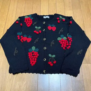 니트 가디건 후르츠 패턴 레트로 여성용