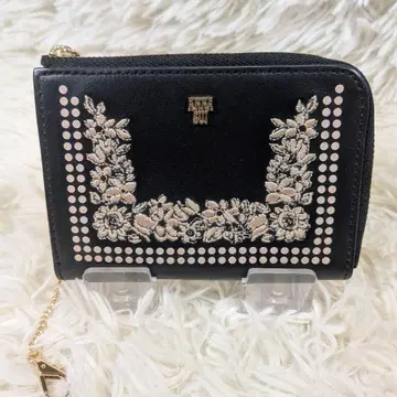 ANNA SUI 지갑 키체인 포함 꽃무늬 자수 네이비