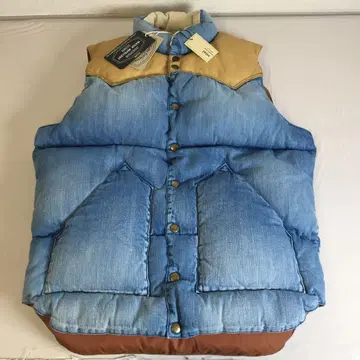 미착용 로키 마운틴 40 가죽 인디고 워시 다운 베스트