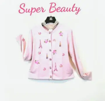 슈퍼 뷰티 에펠탑 자수 핑크 가디건 42