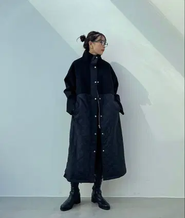 무라오카 미사토 x y/m 퀼트 x 페이크 울 스탠드 코트