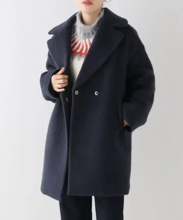 IENA 이에나 울 모헤어 샤기 코트 네이비 베이크루즈 일본제