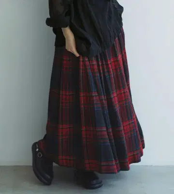 [ natural by clip ] 린넨 레이온 체크 개더 스커트