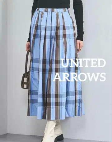 유나이티드 애로우즈 샴브레이 타프타 플리츠 스커트 체크
