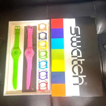 초 레어 Swatch 손목시계 그린 핑크 레어 가드 포함