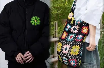 sss satti mouse의 다운 자켓과 메쉬 백