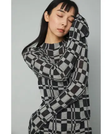 HeRIN.CYE 체크 니트탑 블랙