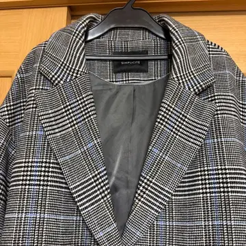 새상품급 SIMPLICITE 고급 블루 x 그레이 계열 체크 롱 코트