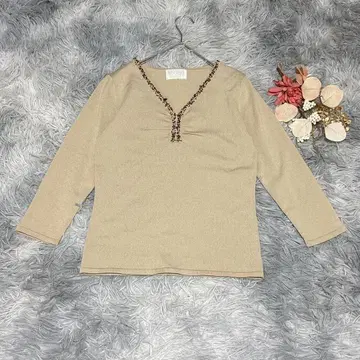 내추럴뷰티 (F) 긴팔 티셔츠 리브 니트 비쥬 V넥