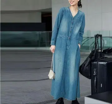 [ Ranan 라난 ] 데님 롱 원피스 플레어 새상품