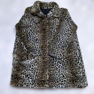 새상품급*ZARA BASIC 레오파드 무늬 인조 모피 롱 코트 S