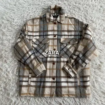ZARA 체크 무늬 셔츠 자켓 울 혼방 플란넬 셔츠 오버 사이즈 셔츠